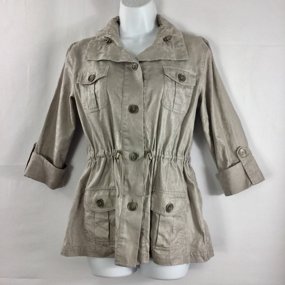 Chico’s Delicate Shimmer Ginette 3/4 Sleeve Utility Jacket Size S - Picture 1 of 10